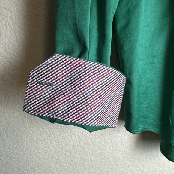 Bugatchi Uomo Shaped Fit Men's Long Sleeve Size L Green Plaid Flip Cuff Vibrant - Picture 2 of 9